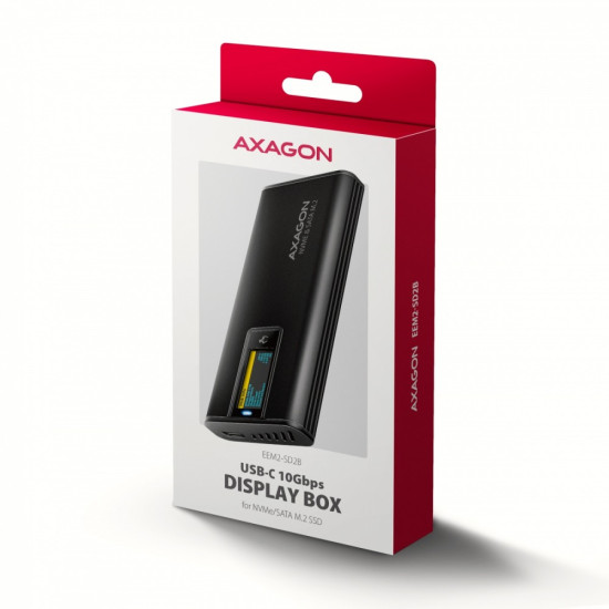 EEM2-SD2B Obudowa zewnętrzna aluminiowa bezśrubowa USB-A/C 3.2 Gen2 M.2 NVMe/SATA wyświetlacz LED, czarny