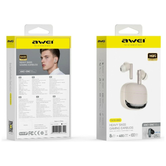 Słuchawki TA19 ANC TWS Bluetooth 6.0 beżowe 