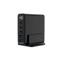 Ładowarka uniwersalna GaN 140W LCD 3xUSB-C 2xUSB-A czarna