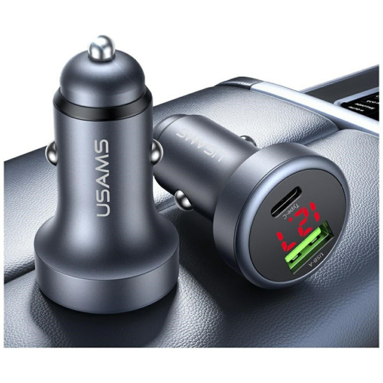 Ładowarka samochodowa 45W USB-A USB-C LED Aluminium 