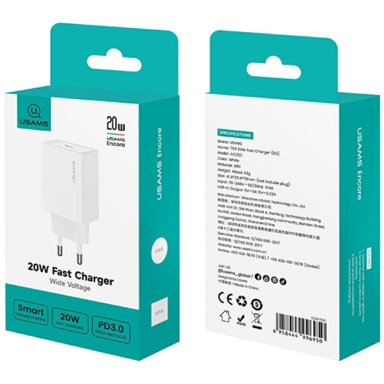 Ładowarka sieciowa T69 20W USB-C biały 
