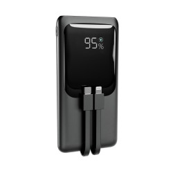 PowerBank 10000mAh ze zintegrowanymi kablami, LCD, QC3.0 20W, czarny