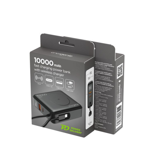 PowerBank 10000mAh 1xUSB-C/1xUSB-A 20W bezprzewodowy 15W czarny