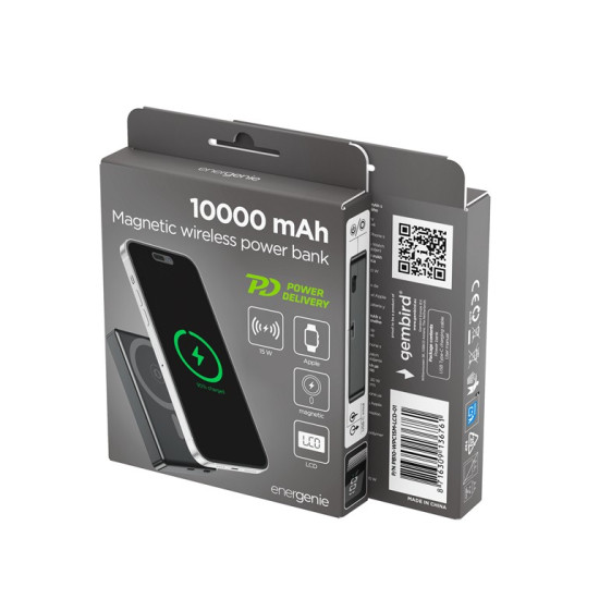 PowerBank 10000mAh LCD 1xUSB-C 20W bezprzewodowy 15W czarny