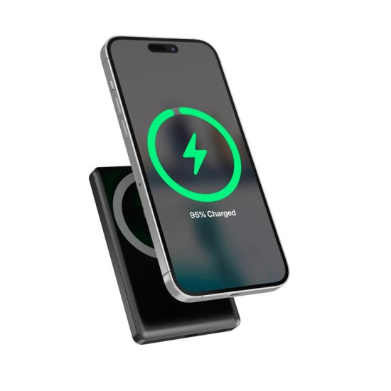 PowerBank 10000mAh LCD 1xUSB-C 20W bezprzewodowy 15W czarny