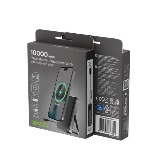 PowerBank 10000mAh bezprzewodowy 15W USB-C 20W z podstawką, czarny