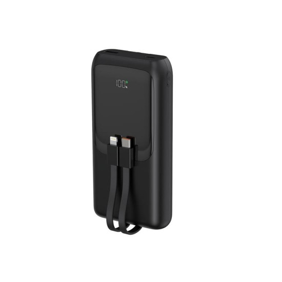 PowerBank 20000mAh ze zintegrowanymi kablami QC 3.0 LCD 20W czarny