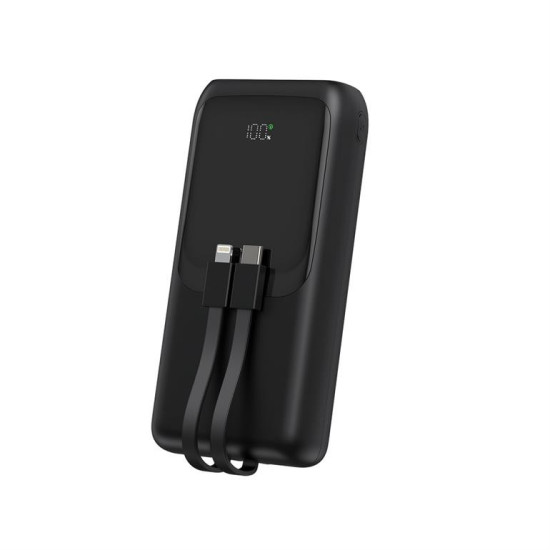 PowerBank 20000mAh ze zintegrowanymi kablami QC 3.0 LCD 20W czarny