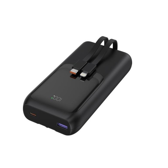 PowerBank 20000mAh ze zintegrowanymi kablami QC 3.0 LCD 20W czarny