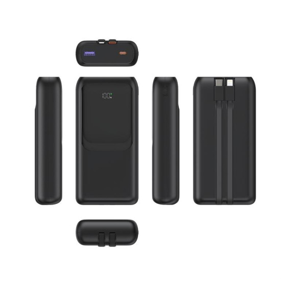 PowerBank 20000mAh ze zintegrowanymi kablami QC 3.0 LCD 20W czarny