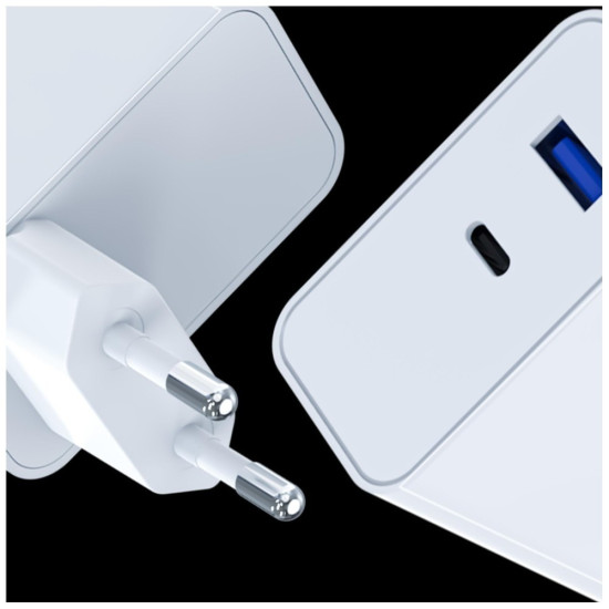 Ładowarka sieciowa 45W PD 3.0 QC4+ USB-A USB-C biała 