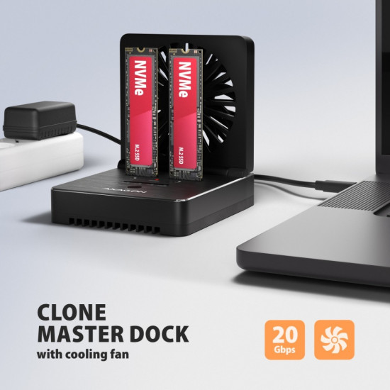Stacja dokująca i klonująca ADSA-M2C22 USB-C 2xNVMe /SATA M.2 20Gbps