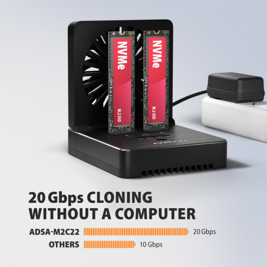 Stacja dokująca i klonująca ADSA-M2C22 USB-C 2xNVMe /SATA M.2 20Gbps