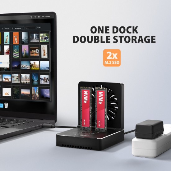 Stacja dokująca i klonująca ADSA-M2C22 USB-C 2xNVMe /SATA M.2 20Gbps