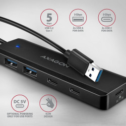 HUB 4-portowy 5gbps 2x USB-A 2x USB-C, USB-C power in  19 cm kabel  HUE-C2A