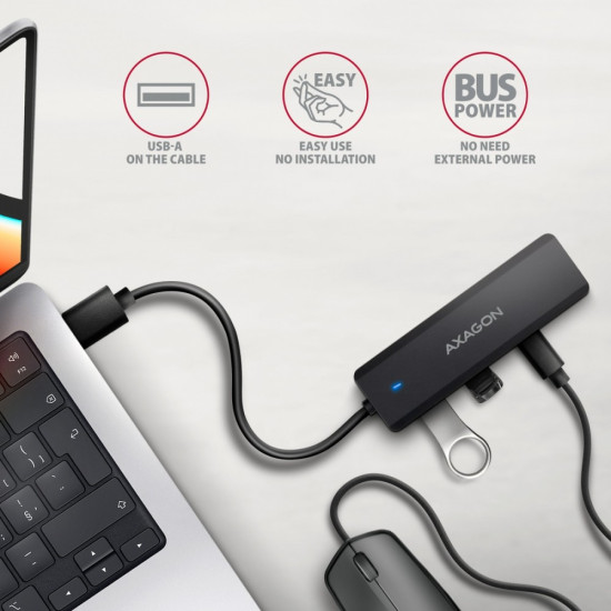 HUB 4-portowy 5gbps 2x USB-A 2x USB-C, USB-C power in  19 cm kabel  HUE-C2A