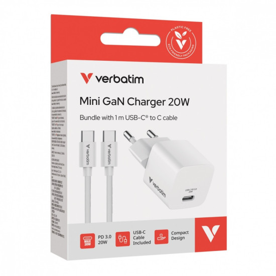 Ładowarka uniwersalna Mini GaN 20W z kablem 1m, USB-C P.D 3.0 