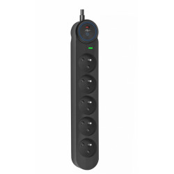 Urządzenie zabezpieczenie przeciw przepięciowe SPD/przeciążeniowe F2100  z wyłącznikiem 5gniazd1-16A-czarny-1,5m-3x1,5mm2 