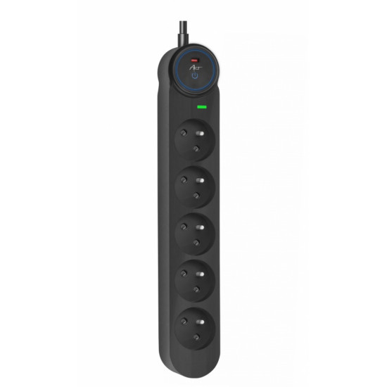 Urządzenie zabezpieczenie przeciw przepięciowe SPD/przeciążeniowe F2110 z wyłącznikiem 5gniazd-16A-czarny-3m-3x1,5mm2 