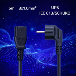 Kabel zasilający wtyczka kątowa SCHUKO CEE 7/7 (E/F) IEC C13 3x1.0mm2 Czysta miedź Cu 5m