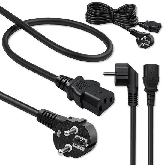 Kabel zasilający wtyczka kątowa SCHUKO CEE 7/7 (E/F) IEC C13 3x1.0mm2 Czysta miedź Cu 5m