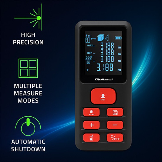 Cyfrowy dalmierz laserowy | podświetlany LCD | 120m 