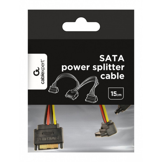 Kabel SATA zasilający (M)->2xSATA(F) kątowy 15cm 
