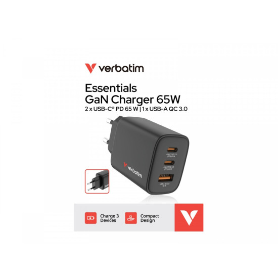 Ładowarka GaN 65W QC 3.0, 2x USB-C, 1x USB PD 3.0 EU