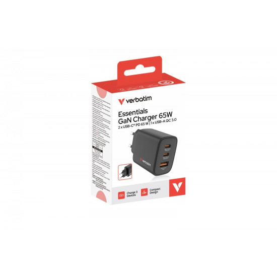 Ładowarka GaN 65W QC 3.0, 2x USB-C, 1x USB PD 3.0 EU