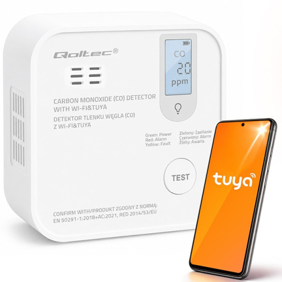 Czujnik tlenku węgla (czadu) | detektor CO | TUYA | Wi-Fi | LED 