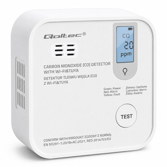 Czujnik tlenku węgla (czadu) | detektor CO | TUYA | Wi-Fi | LED 