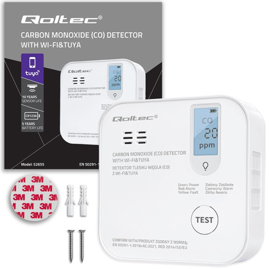 Czujnik tlenku węgla (czadu) | detektor CO | TUYA | Wi-Fi | LED 