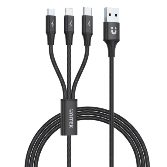Kabel USB-A 3w1 USB-C/microUSB/ Lightning czarny C14049BK