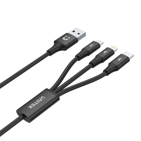 Kabel USB-A 3w1 USB-C/microUSB/ Lightning czarny C14049BK