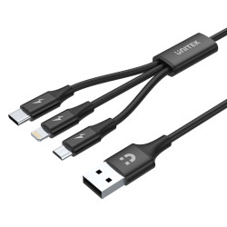Kabel USB-A 3w1 USB-C/microUSB/ Lightning czarny C14049BK