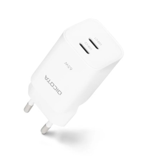 Ładowarka GaN 65W 2xUSB-C biała