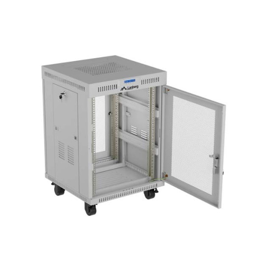 Szafa instalacyjna rack stojąca 19 cali 15U 600x600 drzwi perforowane LCD (Flat pack) szara