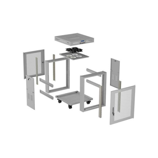 Szafa instalacyjna rack stojąca 19 cali 15U 600x600 drzwi perforowane LCD (Flat pack) szara