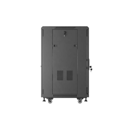 Szafa instalacyjna rack stojąca 19 cali 18U 600x600 drzwi perforowane LCD (Flat pack) czarna