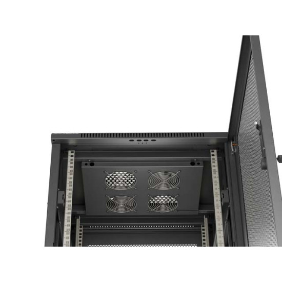 Szafa instalacyjna rack stojąca 19 cali 18U 600x600 drzwi perforowane LCD (Flat pack) czarna