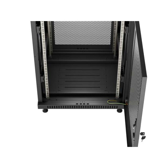Szafa instalacyjna rack stojąca 19 cali 18U 600x600 drzwi perforowane LCD (Flat pack) czarna