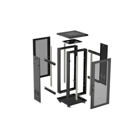 Szafa instalacyjna rack stojąca 19 cali 18U 600x600 drzwi perforowane LCD (Flat pack) czarna