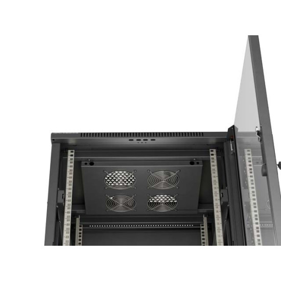 Szafa instalacyjna rack stojąca 19 cali 18U 600x600 drzwi przeszklone (Flat pack) czarna