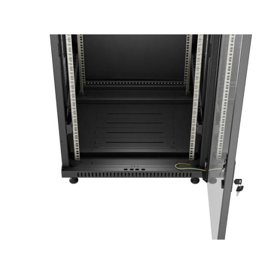 Szafa instalacyjna rack stojąca 19 cali 18U 600x600 drzwi przeszklone (Flat pack) czarna