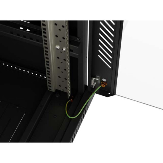 Szafa instalacyjna rack stojąca 19 cali 18U 600x600 drzwi przeszklone (Flat pack) czarna