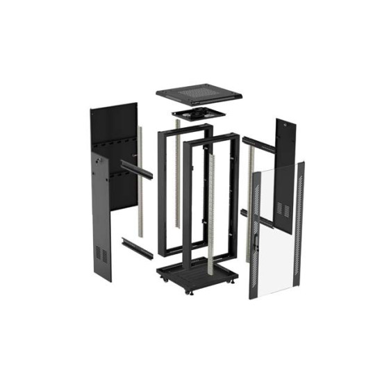 Szafa instalacyjna rack stojąca 19 cali 18U 600x600 drzwi przeszklone (Flat pack) czarna