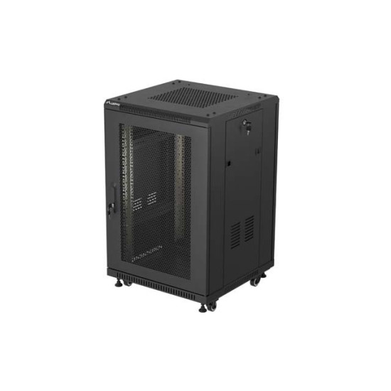 Szafa instalacyjna rack stojąca 19 cali 18U 600x800 drzwi przeszklone (Flat pack) czarna
