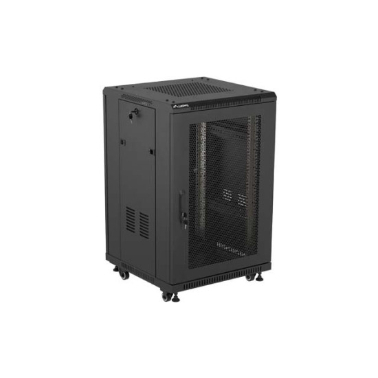 Szafa instalacyjna rack stojąca 19 cali 18U 600x800 drzwi przeszklone (Flat pack) czarna