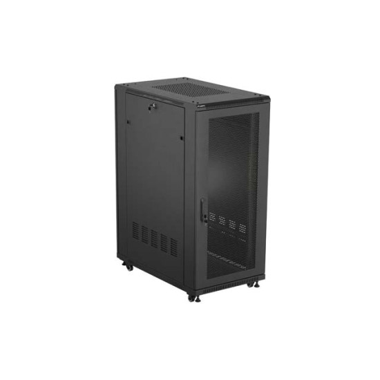 Szafa instalacyjna rack stojąca 19 cali 27U 600x1000 drzwi perforowane (Flat pack) czarna