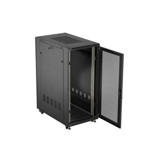 Szafa instalacyjna rack stojąca 19 cali 27U 600x1000 drzwi perforowane (Flat pack) czarna
